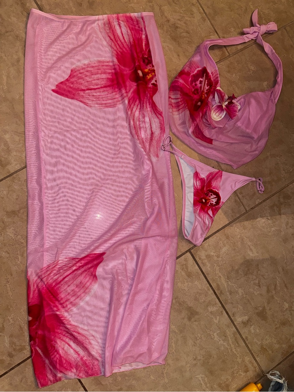 Pink Floral Kids One-Piece Halter Swimsuit